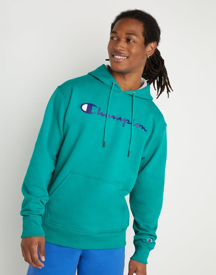 Champion Powerblend Fleece Script Logo Hoodie Heren - Groen - Belgie 2734SUHCE